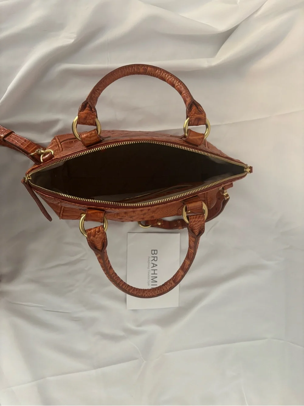 Brahmin Croc-Embossed Leather Satchel Bag in Brown